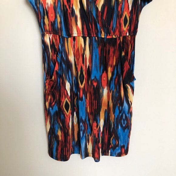 Emma & Michele Red, Blue and Yellow Print Dress w/Pockets - Size Medium - Picture 3 of 5
